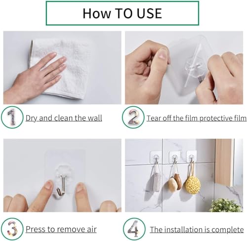 Image of Roktry Pack of 20 Wall Hooks,Waterproof Oilproof Bathroom Kitchen Heavy Duty Adhesive Hooks,Coat Hooks, Utility Towel Bath Ceiling Hooks,Transparent Seamless Hooks Strong
