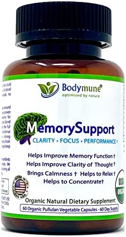 Bodymune Memory Support Supplement for Occasional Memory Loss Mental Fatigue and Exhaustion - Ginkgo Biloba Ashwagandha Brahmi Chlorella Spirulina Noni Essential Oils | 60-Day Supply