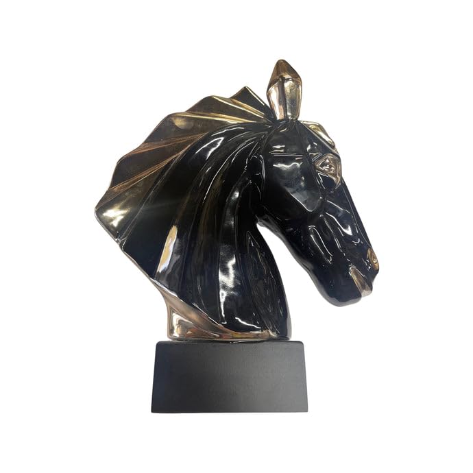 Escultura de Cerámica Caballo Negro y Dorado 12"