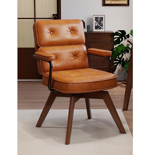 Silla de escritorio de piel sintética con patas de madera maciza, silla giratoria de oficina moderna de mediados de siglo para el hogar, estudio, dormitorio