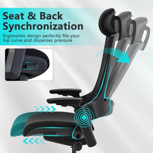 Image of CLATINA Ergonomic High Swivel Executive Chair with Adjustable Height Head 3D Arm Rest Lumbar Support and Upholstered Back for Home Office Black Mesh 2 Pack