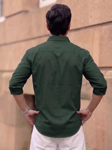 Image of Men's Brown Solid Full Sleeve Casual Shirt with Chest Pocket