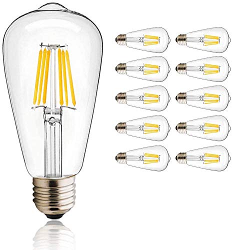 Ampoule LED Edison à vis ST64 E27 Vintage, ampoule à filament 8W (équivalent 80W), lampe rétro blanc chaud 2700K, 750lumen, sans intensité, pack de 10, 6w, pack de 10 Cover
