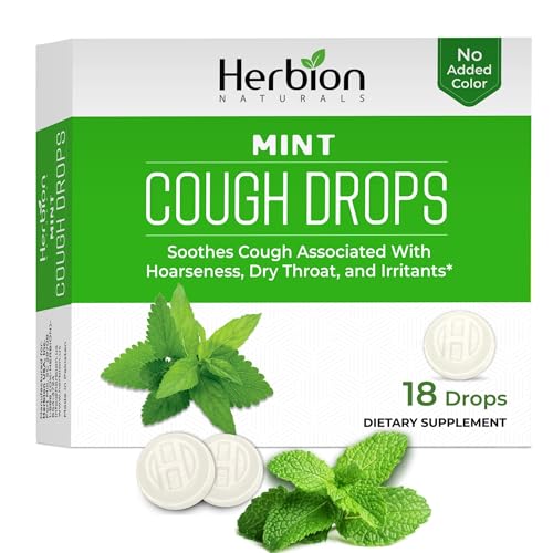 Herbion Naturals Cough Drops with Natural Mint Flavor, 18 Ct - Oral Anesthetic, Relieves Cough, Soothes Sore Throat and Dry Mouth - for Adults, Children 6 Years and Above, Transparent