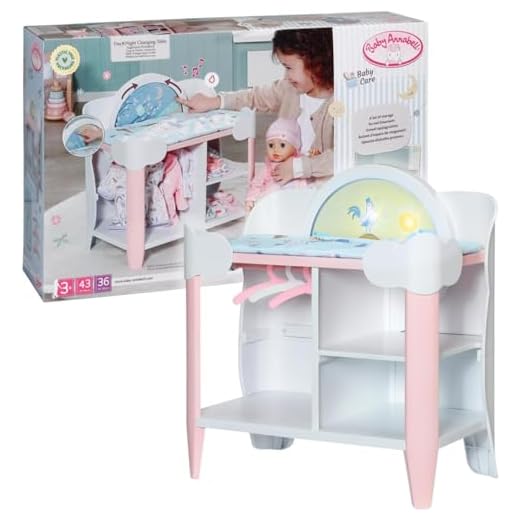 Baby Annabell, Puppen Wickeltisch, Baby Annabell Day&Night Wickeltisch mit drehbaren Rad in Tag- und Nachtmodus, Licht- und Soundfunktionen, Wickelauflage und 3 Kleiderbügeln, 709672