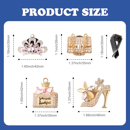 Image of Rislobx 4PCS Bling Air Freshener Vent Clip, Crystal Diamond High Heel Shoe Bag Crown Perfume Bottle Diffuser Vent Clip Cute Car Bling Accessories Decoration for Women (Gold)