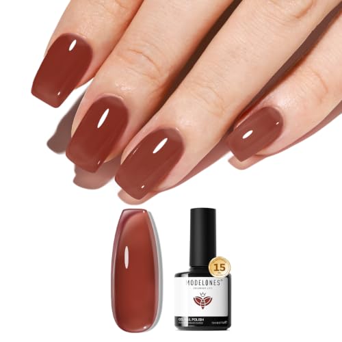 Image of modelones Jelly Brown Gel Nail Polish 15ML, Jelly Sheer Brown Pastel Soak-Off UV Gel Polish - 28+Days Long-Lasting Nail Art DIY Manicure Kit Home Salon Women Gifts