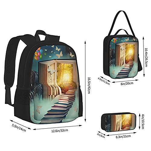 Magic Book Forest Print Rugzak Voor Jongens Tieners Boekentas Reizen Dagrugzak, Lunch Tas En Potlood Case Combinatie - Afbeelding 5