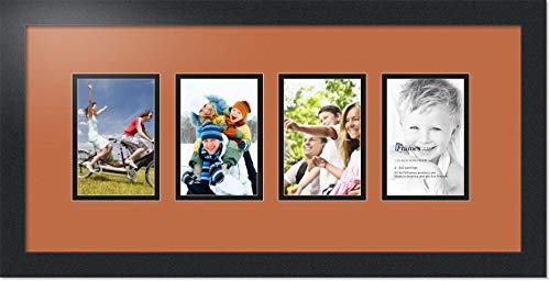 ArtToFrames Collage Photo Frame Double Mat with 4 - 4x6 Openings and Satin Black Frame