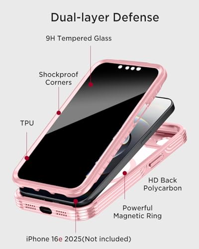 Protecteur antichoc rigide iPhone 16e Miimall coque transparente aimantée rose - 5