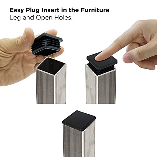 Image of Prescott Plastics 1 1 /4 inch (31.75 mm) Outer Perimeter Ribbed Plastic Hole Plugs, Square Black Metal Tubing End Caps, Strong Furniture Leg Inserts, Impact & Weather Resistant, Made in the USA - 20 Pack