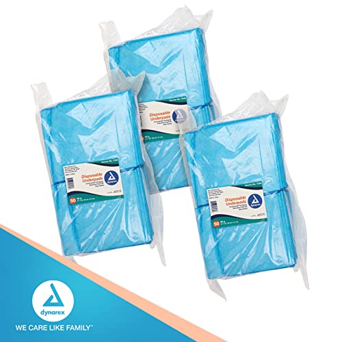 Dynarex Disposable Underpads, Medical-Grade Incontinence Bed Pads To Protect Sheets, Mattresses, And Furniture, 23”X36” (60G), 1 Case Of 150 Disposable Underpads (3 Boxes Of 50) #TOP5