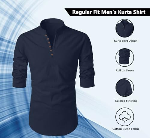 Image of FINIVO FASHION Men's Cotton Blend Regular Full Sleeve Straight Short Kurta Shirt, Casual and Formal Wear
