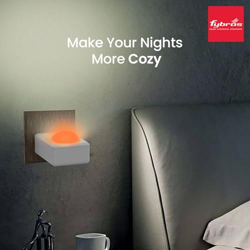 Image of FYBROS Bloom Pro LED Night Lamp | 0.5W | Orange Light | Indirect Lighting | 2-Pin Plug | Energy Efficient | Low Power Consumption | Ideal for Bedroom, Kids Room, Hallway | Pack of 1