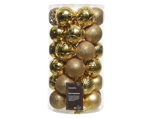 EDM Tube of 37 Decorative Balls for Christmas Tree, Gold, One Size