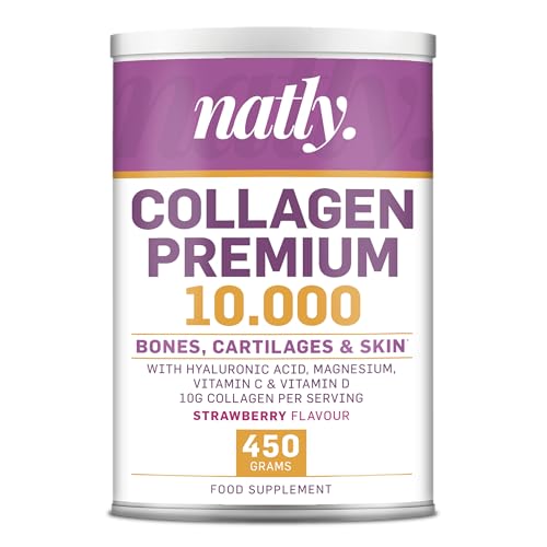 NATLY COLLAGEN PREMIUM 10000 Sabor Fresa 450g | Colágeno Hidrolizado + Ácido Hialurónico + Magnesio + Vitamina C | Suplemento para Piel, Huesos y Articulaciones | Belleza y Cuidado desde Dentro