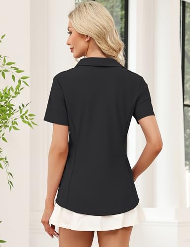 Image of LOMON Women's Short Sleeve Athletic Polo Shirt High Performance Stretch Quarter Zip Top for Golf Tennis
