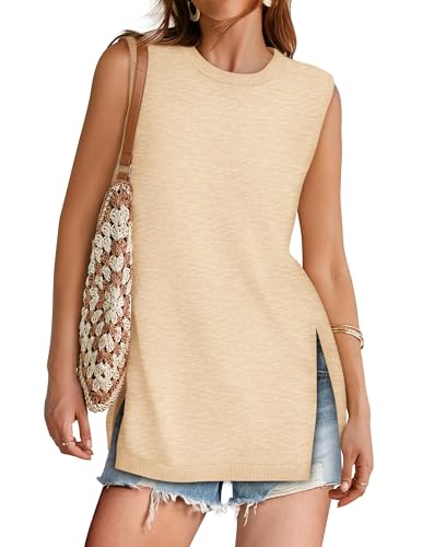 Yousify Women's Summer Tank Tops Crew Neck Sweater Vest 2025 Casual Sleeveless Knit Trendy Tunic Top XS-2XL