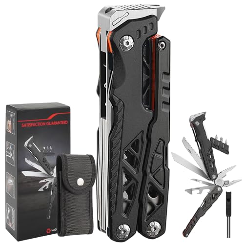 Multiherramienta para Acampar, Regalos para Hombres 17en1 Herramienta Multiuso con Palillos para Encender Fuego,Navaja,Abrelatas,Sierra,Silbato,con funda de nailon,Regalos Navidad,Regalo Papa