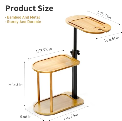 Wzenclave 3 Layer Bath Tub Tray Table, Liftable Freestanding Bamboo Bath Tray Caddy for Tub Against Wall, Bath Home Spa Bathtub Accessories, Bath Table Tray Tub Shelf Bathroom Organizer Shelf - Image 3