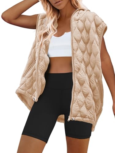 SENSERISE Womens Oversized Puffer Vest Sleeveless Quilted Jacket Zip Up Hooded Puffy Vest Winter Coats with Pockets
