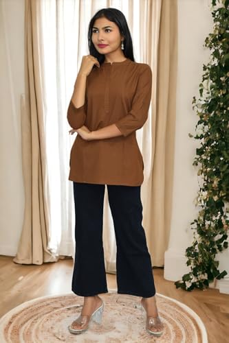 Image of JAIPUR HAND BLOCK Women's Pintuck Plain Short Cotton Kurti|Top STYLE-S91