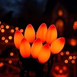 Konictom 25ft Halloween LED String Lights, 25 C7 Ceramic Orange Bulbs, Energy-Efficient, Waterproof & UL Certified for Outdoor/Indoor Decoration, Spooky Halloween Party Lights with Spare Bulbs