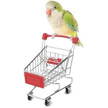 Hypeety Bird Toys Mini Shopping Handcart Trolley Parrot Intelligence Training and Playing Toy for Parakeets Budgies Cockatiel Conures Caique Quaker Lovebirds Red