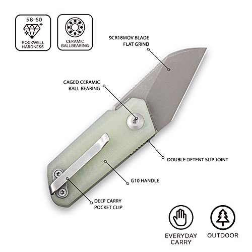 Civivi Ki-V Front Flipper Pocket Knife, Double Detent Slip Joint Small Folding Knife With Deep Carry Pocket Clip For Easy Edc C2108A (Natural) #TOP1
