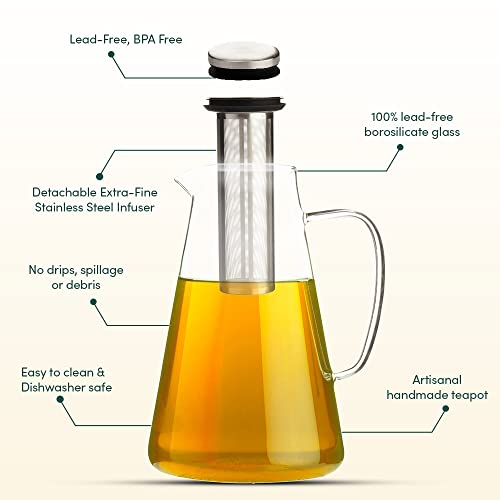 Image of VAHDAM, European Design Tea Kettle (1.5 Litre) | Glass Tea Pot with Infuser | Scratch Resistant, Stovetop, Microwave Safe, Heat-Resistant Borosilicate Glass Tea Kettle for Hot Tea or Iced Tea