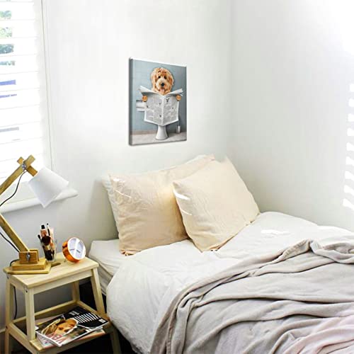 Dog On Toilet Reading Newspaper Wall Art Bathroom Decor Animal Canvas Prints Cute Dog Decor Artwork Living Room Decor Paintings For Wall Framed Home Decorations Picture Ready To Hang 8X10 Inch Drawpro #TOP5