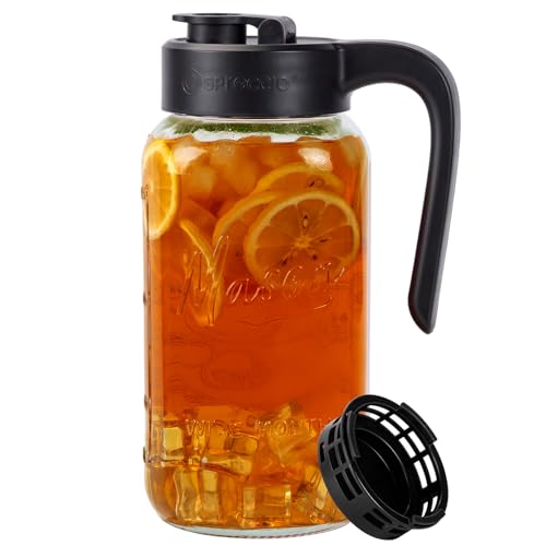 Spreccio Mason Jar Pitcher with Tea Filter 64 oz Glass Pitcher with Lid