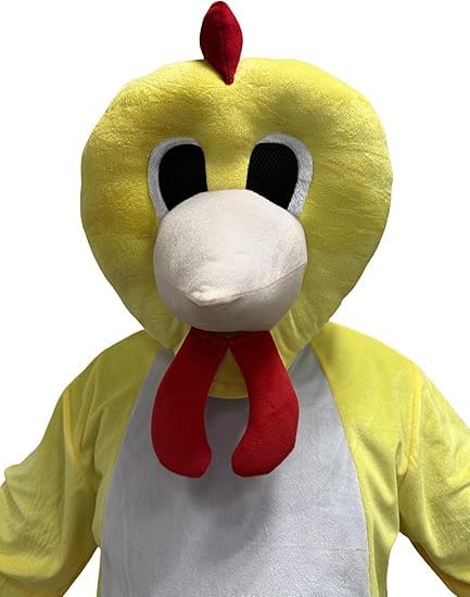 Yellow Chicken Mascot Costume - Adult Size Full Body Yellow Chick Suit with Red Bowtie