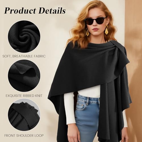 Pleneal Shawl Wraps for Women, Front Poncho Wrap Sweater Cross Open Poncho Wraps, Knitted Elegant Shawls for Fall Winter