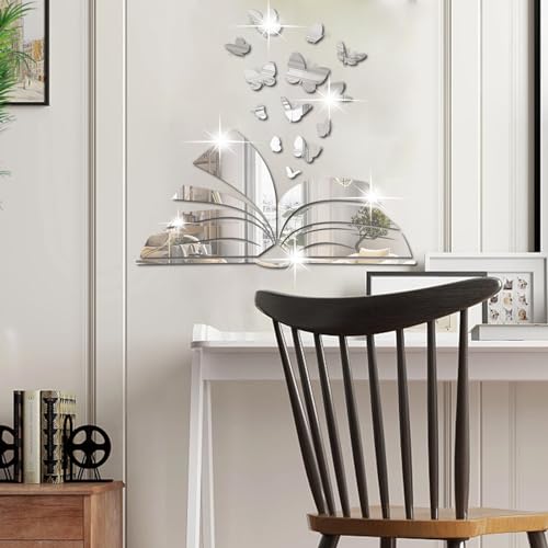 Desuibao Reading Corner Decor Acrylic Mirror Stickers, Peel and Stick Book Lover Butterfly Wall Stickers - Image 2