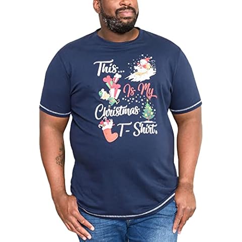 D555 Duke Mens Yule Big Tall Kingsize Christmas Printed T-Shirt - 5XL Navy Cover