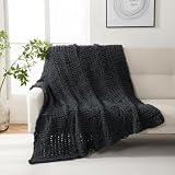 YIRUIO Manta de punto grueso hecha a mano con patrón a cuadros, manta de gran tamaño, ultra suave, acogedora, cálida para decoración del hogar, sofá, cama (negro, individual XL)
