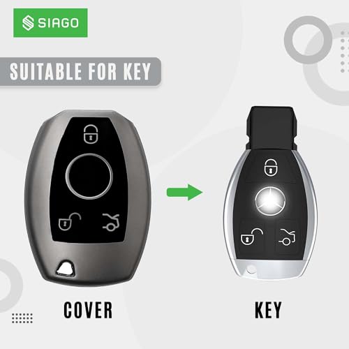 Image of SIAGO TPU Key Cover and Round Key Chain Compatible with Mercedes Benz C E M S CLS CLK GLK GLC G Class 3 Button Flip Key (Grey)