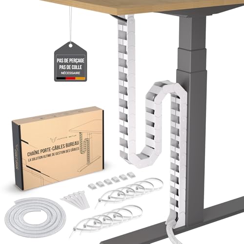 Chemin de câbles sous le bureau – Parfait pour la gestion des câbles de bureau assis debout – Serpent de câble flexible – Gestion des câbles...
