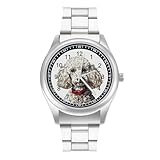 Orologio da polso al quarzo personalizzato con barboncino bianco, in acciaio inox, con numeri arabi, per uomini e donne