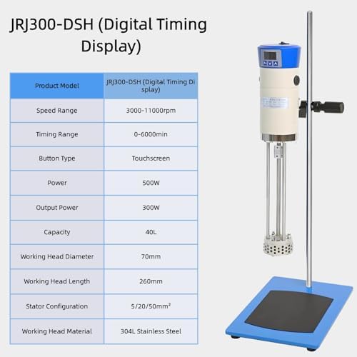 High-Speed Homogenizer Lab Disperser Emulsifier Mixer, Digital Dual-Head Homogenizer 200-23000 RPM, 30-13000ML Capacity for Effective Mixing and Emulsifying