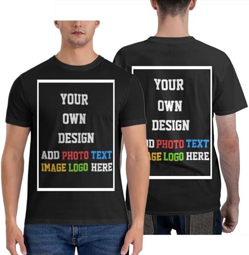 WINKEEY Camisetas Personalizadas Impresas para Hombre y Mujer,Cualquier Foto Texto Doble Cara Camiseta Masculina de algodón Puro Personalizada,Regalo Original para Hombre Mujer,Negro