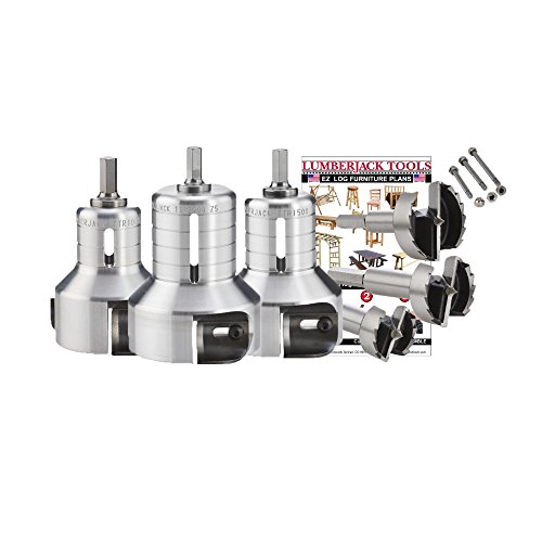 Lumberjack Tools Tenon Cutter Kit for Log Furniture, 1' & 1.5' & 2' Cutters & Forstner Bits, Pro Series Aluminum, 1/2' Shank, Dual Blades Create a Radius Shoulder Profile, Made in USA