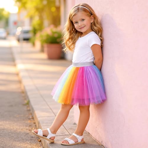 Image of DXTON Girls Tutu Skirt Rainbow Toddler Tulle Ballet Dance Skirt for 3-10Y