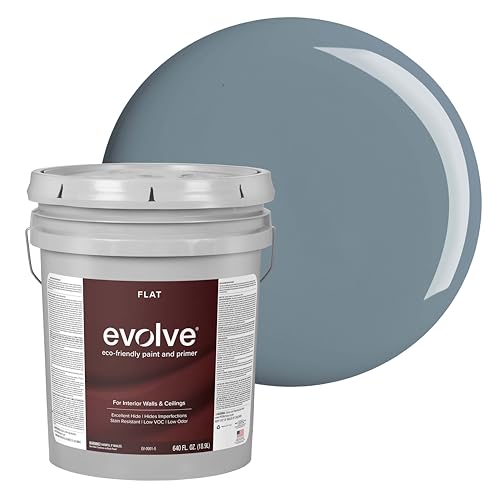 EVOLVE Interior Paint & Primer, Flat (Slate Blue), 5 Gallon – Available in 50+ Colors, One-Coat Coverage, Excellent Hide, Low VOC, Low Odor, Washable Interior Paint
