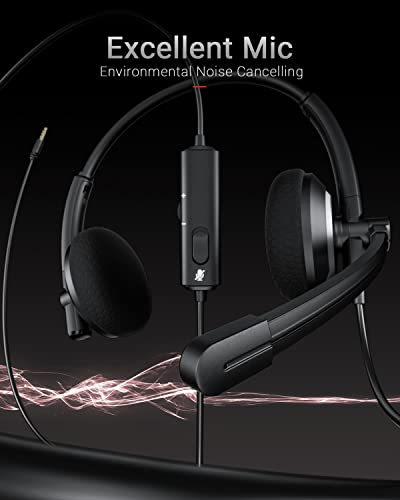 Awatrue EH05-D Wired Headset With Microphone For Pc Laptop - 3.5Mm Jack On Ear Headphones With Noise Cancelling Microphone For Boom Skype Webinars, In-Line Control,Comfortable thumb #1