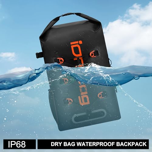 IDRYBAG Wodoodporny plecak dla mężczyzn i kobiet, wodoodporne suche torby na kajaki, Pomarańczowy, 40L, sucha torba