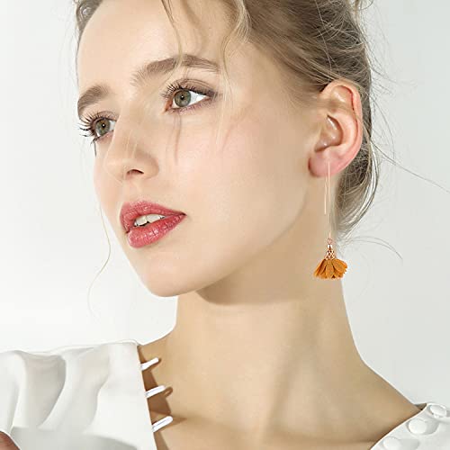 Cute Long Hook Fabric Flower Fringe Earring Bohemian Handmade Golden Dangle Drop Earrings For Women Fashion Charm Party Jewelry (Cute Long Hook Fabric Flower Fringe Earring-Khaki) #TOP1