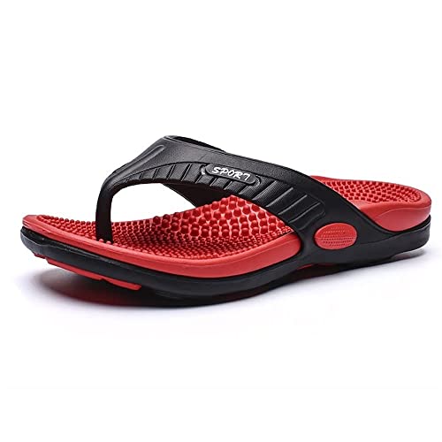 Men Flip Flop With Arch Support For Plantar Fasciitis, Acupressure age Slippers Open Toe Reflexology ls Summer Breathable Beach Shoes (Color : Black, Size : 9 UK)
