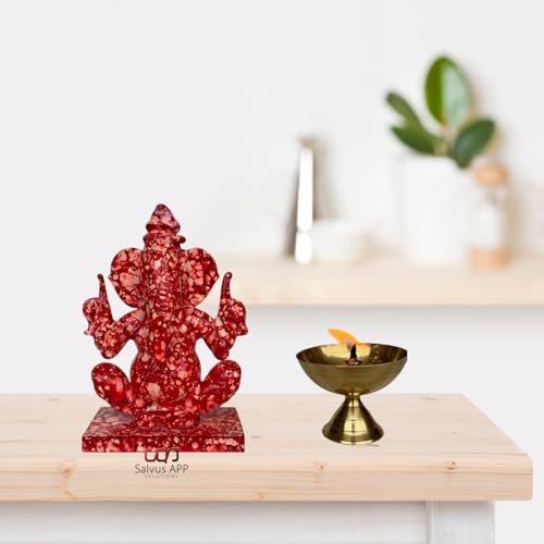 Image of Salvus App Solutions Red Shade Double Face Ganesh Statue: Auspicious Decor for Car Dashboard, Home-Office - Symbolizing Wealth, Income, and a Bright Future (2x3 inch)